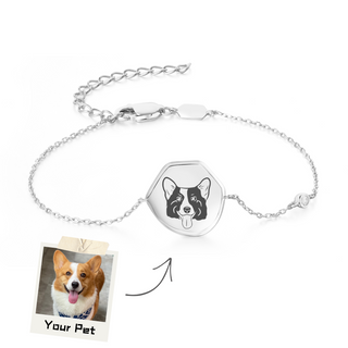 Custom Pet Line Drawing Bracelet - Silver