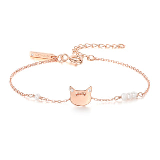 Cat Topaz Bracelet with Pearl- Rose Gold